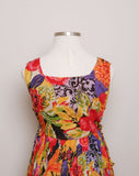 1990's Sleeveless Tropical Floral Indian cotton gauze maxi dress with side tie straps