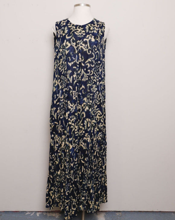 1990's Navy blue & Ivory abstract plus size maxi dress