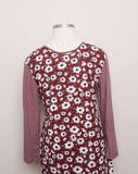1990's Maroon Daisy and plaid long sleeve Plus size body con dress