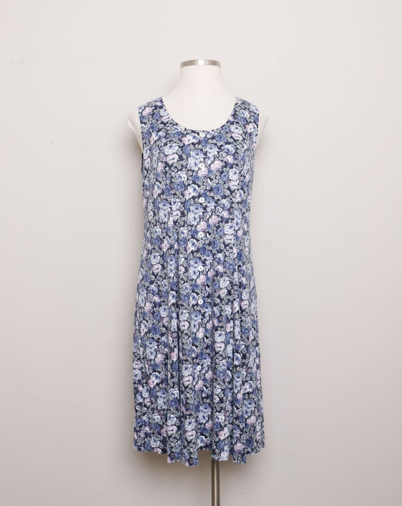 1990's Violet blue floral Plus size button down dress