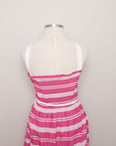 1970's Pink and white striped sleeveless plus size dress with smocking