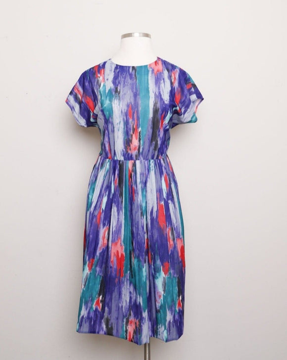 1980's Purple, Red & Turquoise abstract brush stroke Plus size Dress