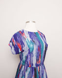 1980's Purple, Red & Turquoise abstract brush stroke Plus size Dress
