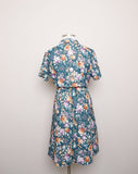 1980's Pine Green Plus size shirt dress with fall florals.