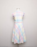 1970's Pastel Candy Plaid Plus Size Dress with side buttons
