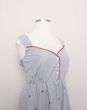 1990's/Y2K Black and White plaid sleeveless Plus size baby doll dress with embroidered cherries