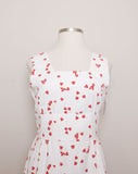 1990's does 1950's White Sleeveless Dress with strawberry basket print