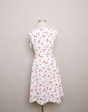 1990's does 1950's White Sleeveless Dress with strawberry basket print