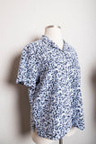 1990's Denim short sleeve plus size button down shirt in a Navy Blue and White sunflower print