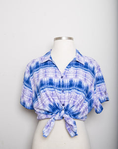 1990's -Y2K Violet & Blue tie-dye short sleeve plus size button down shirt
