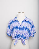 1990's -Y2K Violet & Blue tie-dye short sleeve plus size button down shirt