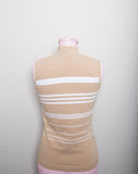 1990's Tan & white striped sleeveless mock neck top