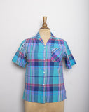 1980-90's Turquoise plaid short sleeve button down shirt