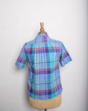 1980-90's Turquoise plaid short sleeve button down shirt