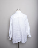 White long sleeve linen plus size shirt with embroidered flowers