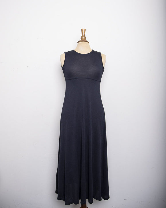 1990's Black silk sleeveless maxi dress