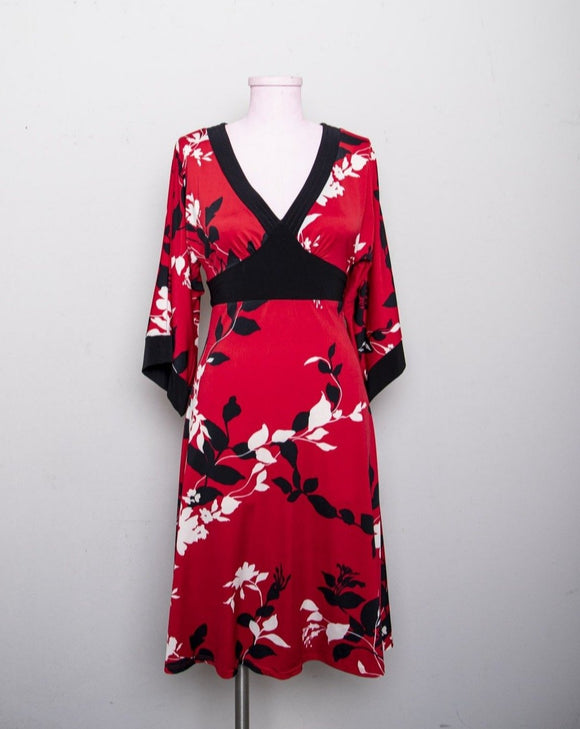 Y2K Bisou Bisou Red dress with white and black cherry blossoms