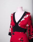 Y2K Bisou Bisou Red dress with white and black cherry blossoms