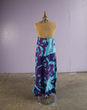 1970's Hawaiian Blue & Purple floral halter dress.