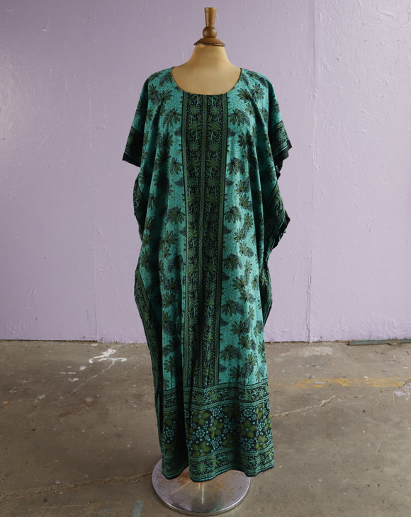 Green batik caftan maxi dress