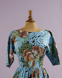 Handmade 1950's inspired Blue tropical floral dress