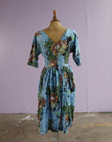 Handmade 1950's inspired Blue tropical floral dress