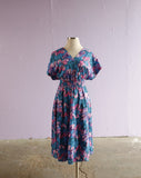 1980's Blue tropical floral plus size dress