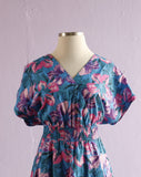 1980's Blue tropical floral plus size dress