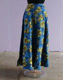 1950's Blue tropical hibiscus watercolor floral on diamond weave maxi skirt.