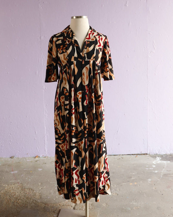 Black & Brown abstract empire waist maxi dress