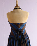 1980's custom made 50's inspired blue and brown leopard striped infinity rope dress.