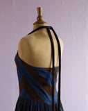 1980's custom made 50's inspired blue and brown leopard striped infinity rope dress.
