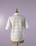 1980's/1990's White button down with  rainbow dashes & polka dots