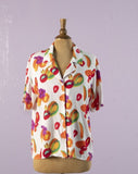1990's White fruit print button down rayon shirt