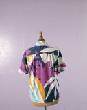 1990's Navy, Purple abstract tropical floral button down shirt