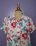 1990's ivory, pink & turquoise tropical floral shirt