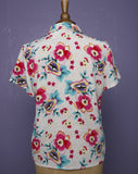1990's ivory, pink & turquoise tropical floral shirt