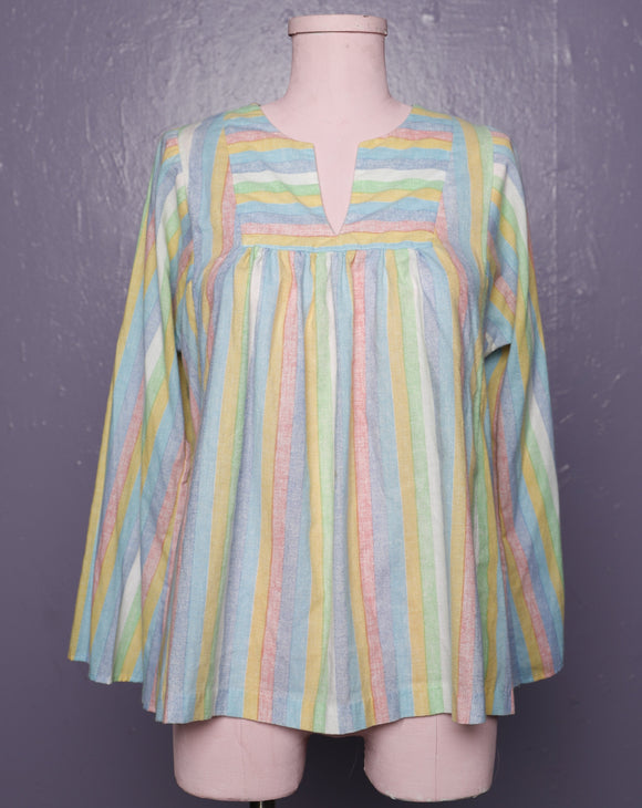 1970's Rainbow Pastel tent top with bell sleeves.