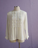 1990's Ivory pleated blouse with pearl embellishments