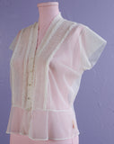 1950's Jani White Sheer ruffle top w/lucite buttons